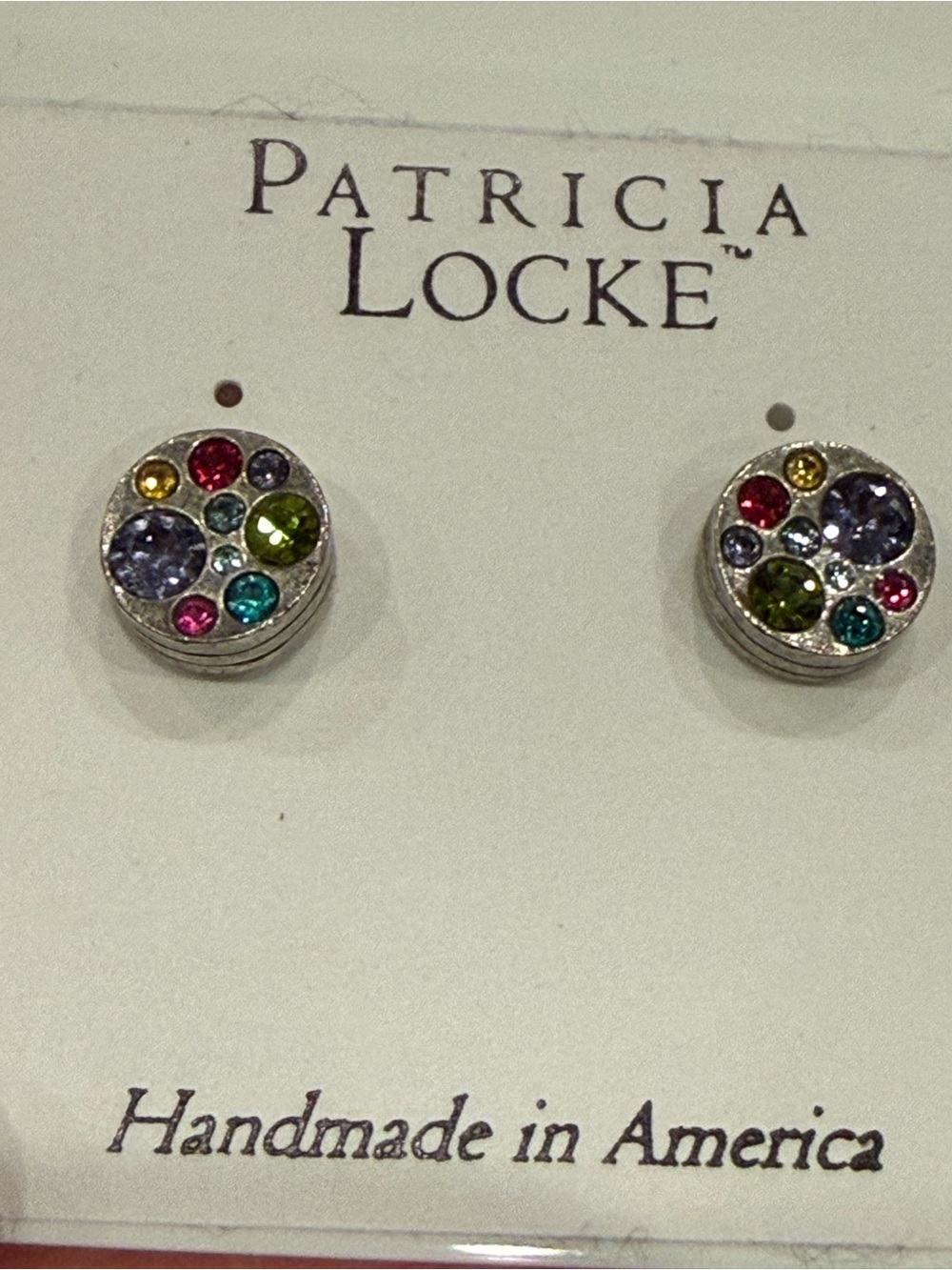 Patricia Locke Multicolor Crystal Round Stud Earrings Handmade in America
